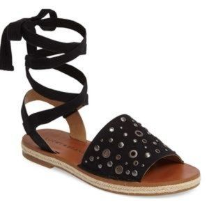 🍀 Lucky Brand Daytah2 Black Mumbai Nubuck Leather Ankle Tie Sandals Size 7M